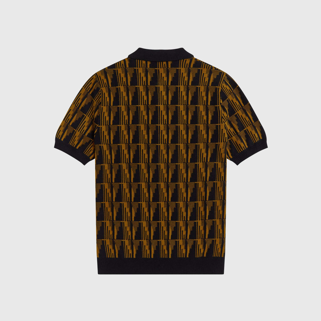 Fred Perry Jacquard Knitted Shirt - Dark Caramel - Back