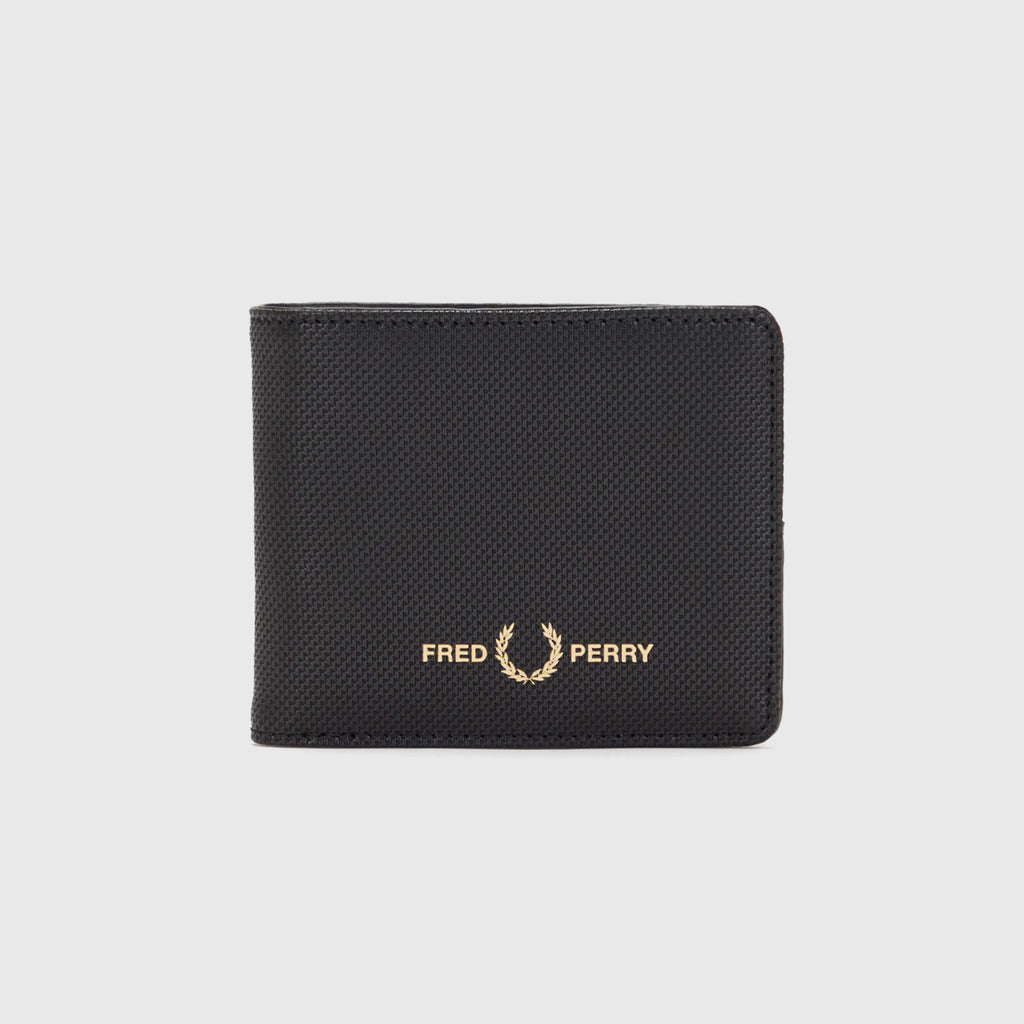 Fred Perry Pique Textured PU Billfold Wallet - Black - Front
