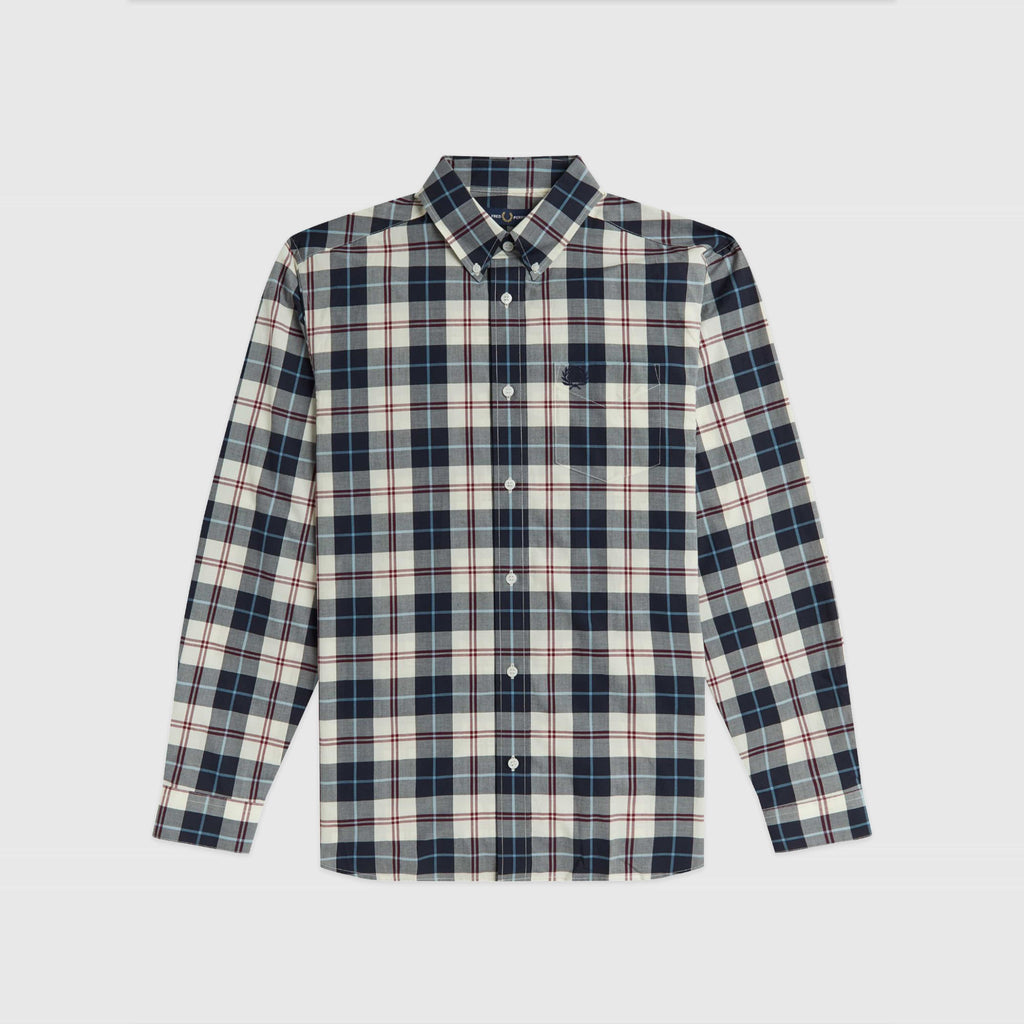 Fred Perry Tartan Long Sleeve Shirt - Ecru - Front