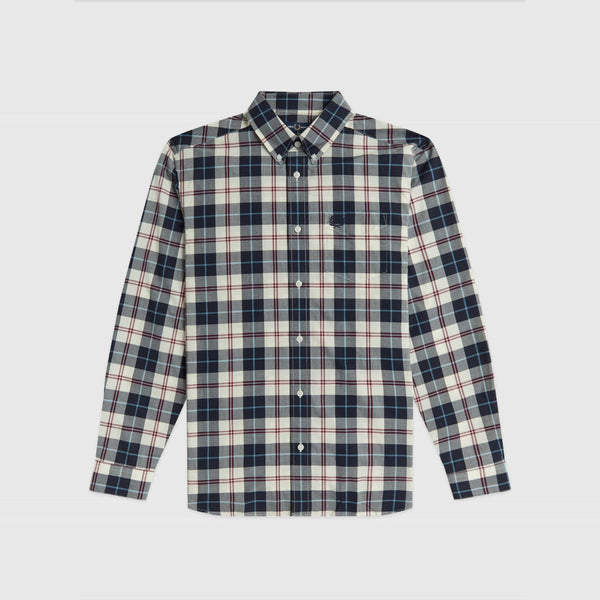 Fred Perry Tartan Long Sleeve Shirt - Ecru - Front