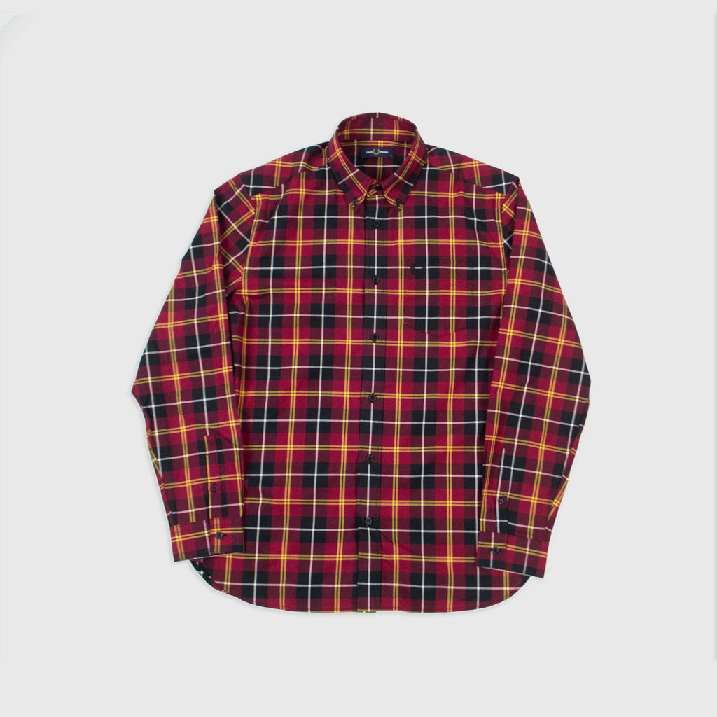 Fred Perry Tartan Long Sleeve - Tawny / Port - Front
