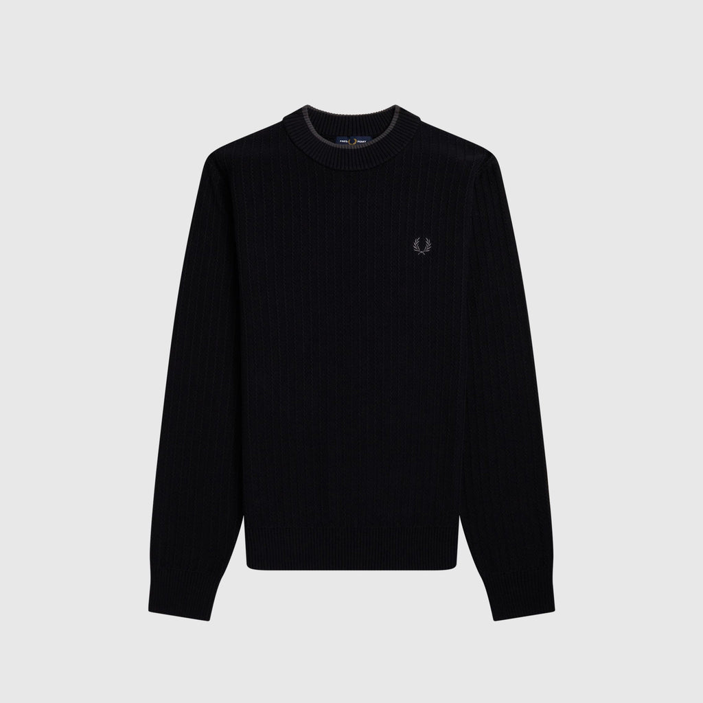 Fred Perry Textured Crew Neck Jumper - Black - Front