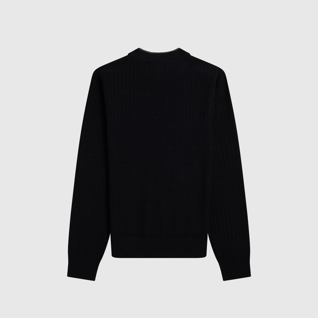 Fred Perry Textured Crew Neck Jumper - Black - Back