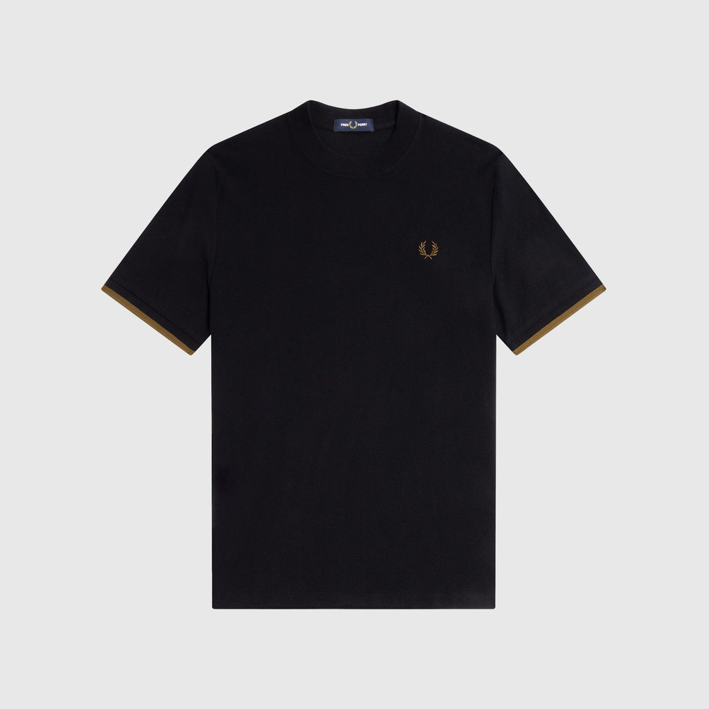 Fred Perry Tipped Cuff Pique Shirt - Black - Front