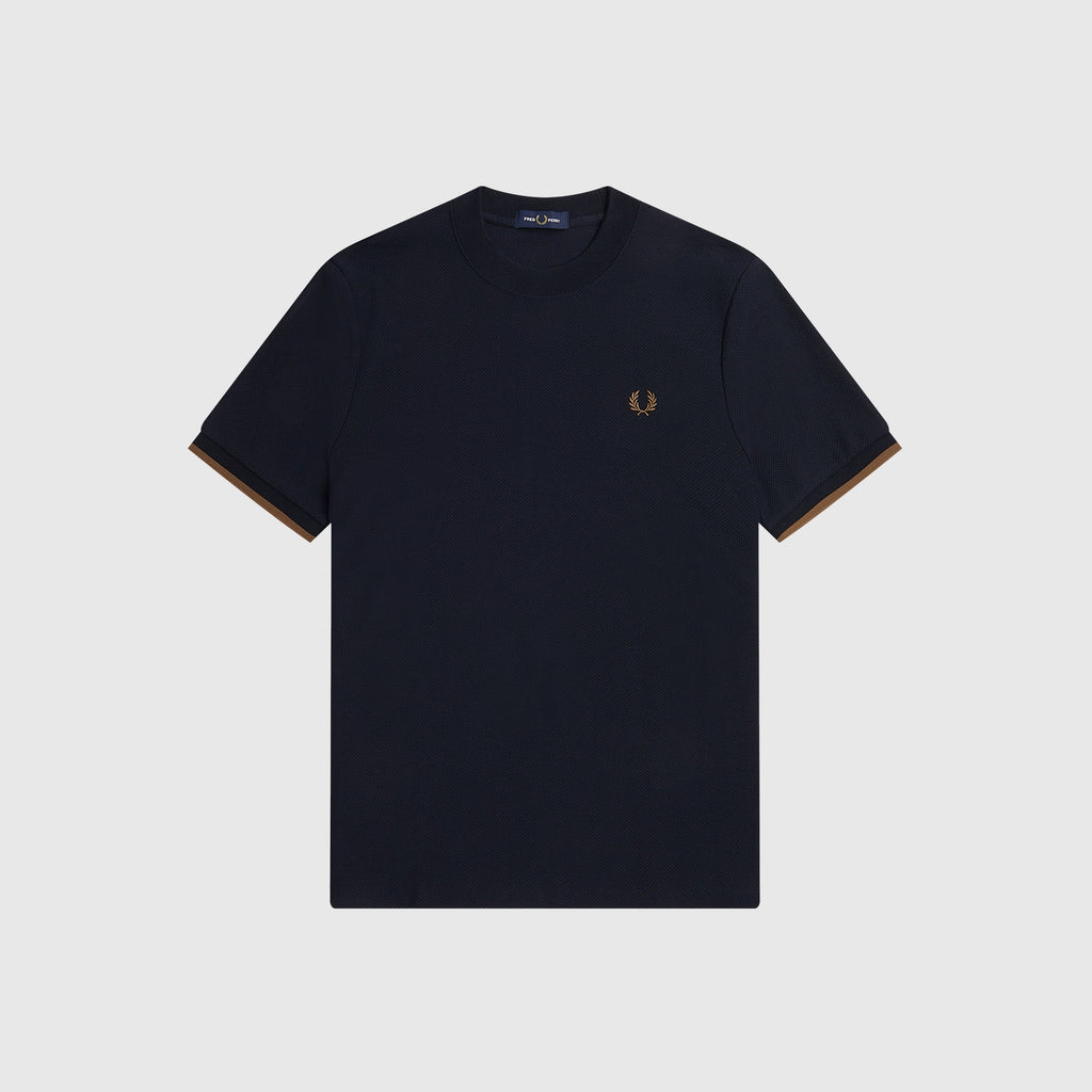 Fred Perry Tipped Cuff Pique Shirt - Navy - Front