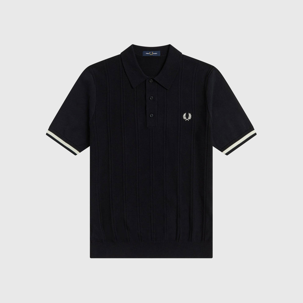 Fred Perry Tipping Texture Knitted Shirt - Black - Front