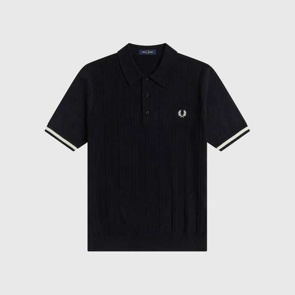 Fred Perry Tipping Texture Knitted Shirt - Black - Front