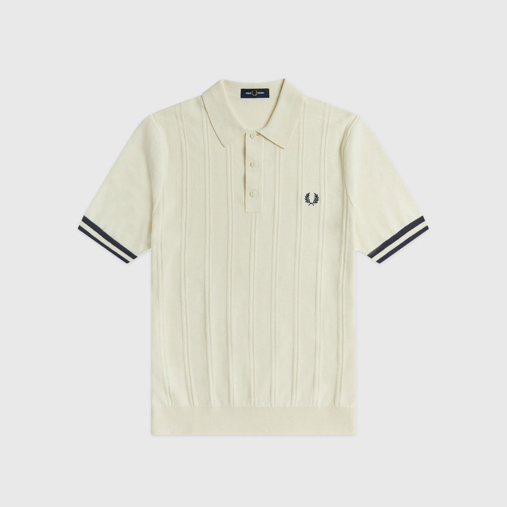 Fred Perry Tipping Texture Knitted Shirt - Ecru - Front
