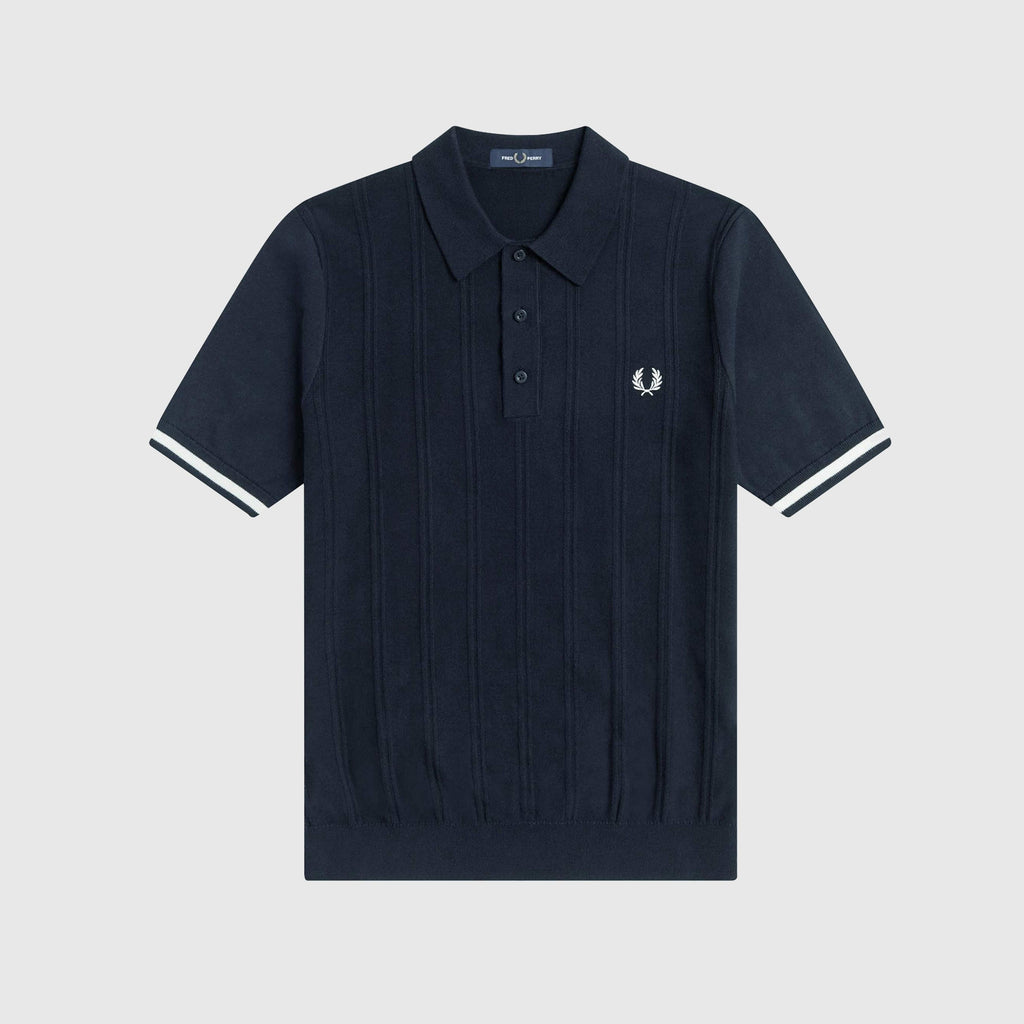 Fred Perry Tipping Texture Knitted Shirt - Shaded Navy - Front