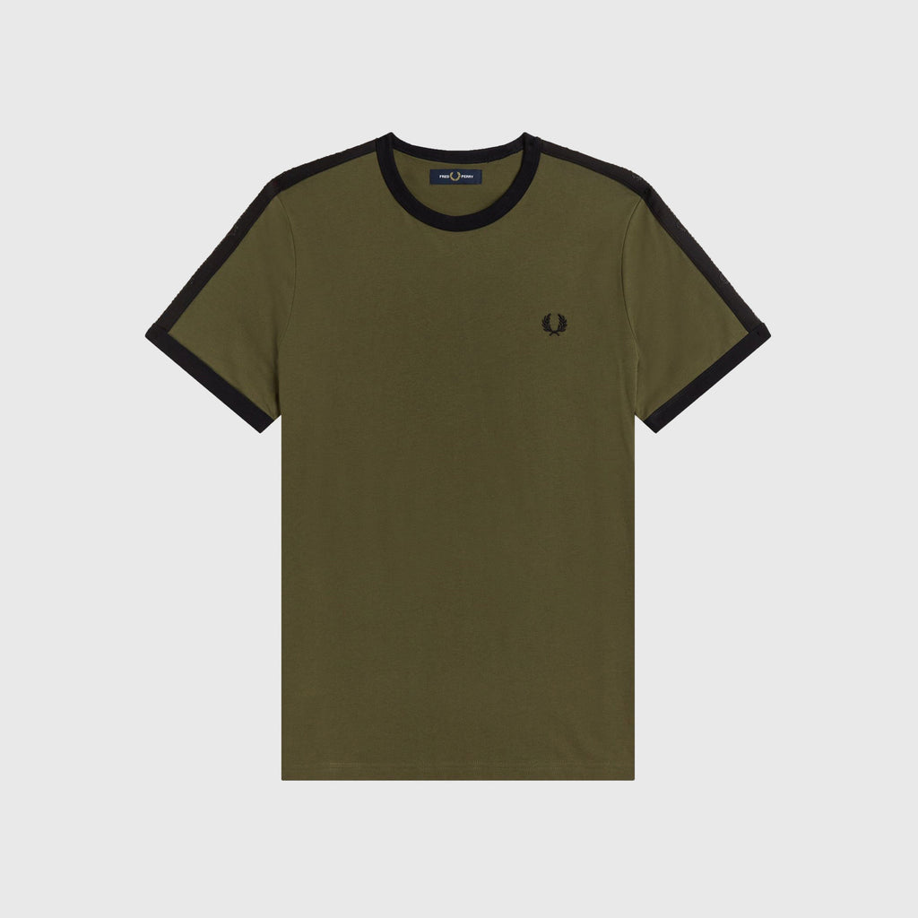 Fred Perry Tonal Tape Ringer T Shirt - Military Green - Front