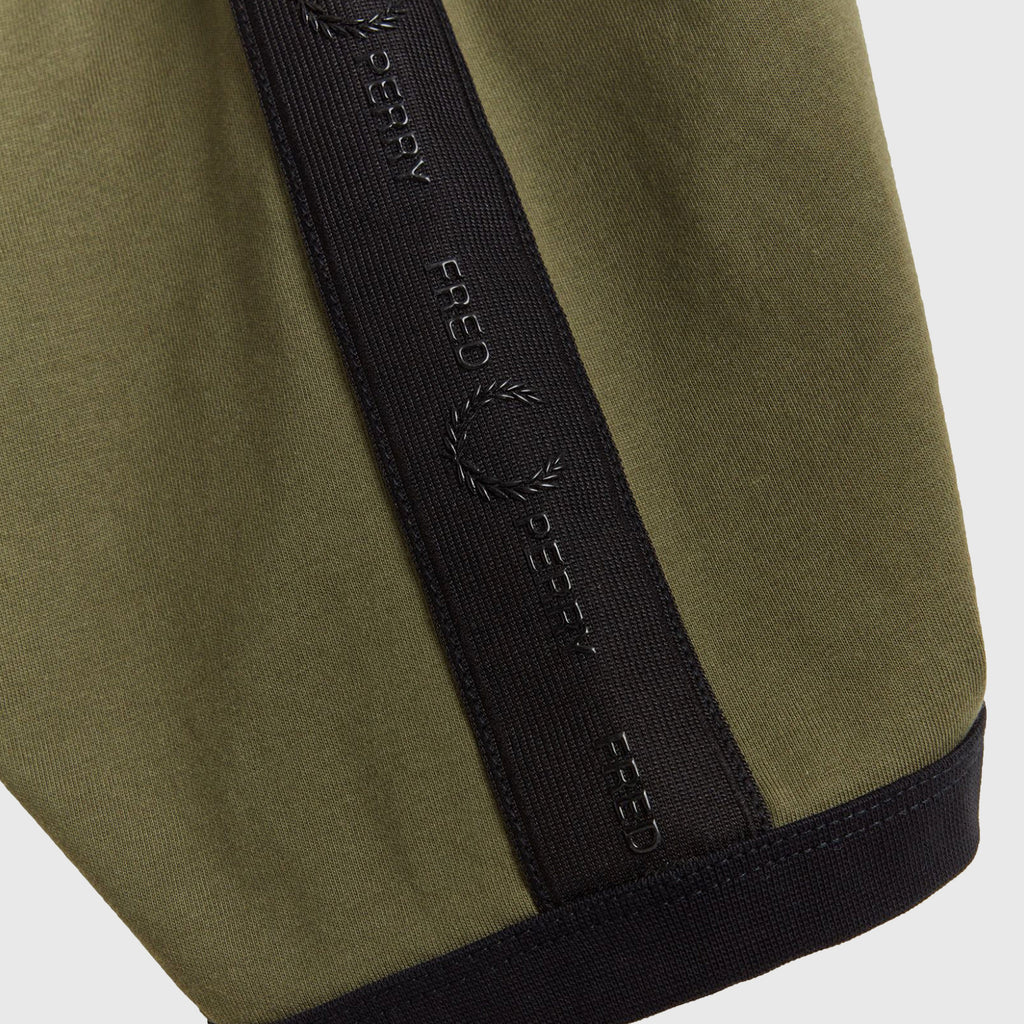 Fred Perry Tonal Tape Ringer T Shirt - Military Green - Close Up