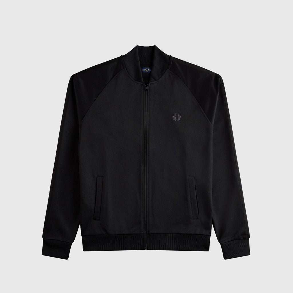 Fred Perry Tonal Taped Bomber Track Jacket - Black - Front