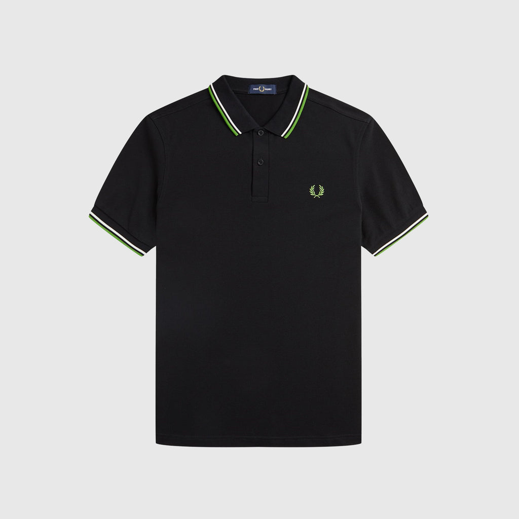 Fred Perry Twin Tipped Fred Perry Shirt - Black / Ecru / Kiwi - Front
