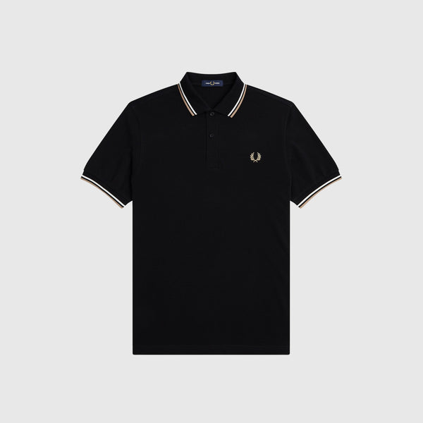 Fred Perry Twin Tipped Fred Perry Shirt - Black / Snow White / Warm Stone - Front