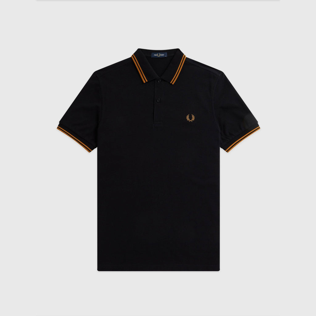 Fred Perry Twin Tipped Polo Shirt - Black / Dark Caramel - Front