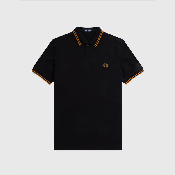 Fred Perry Twin Tipped Polo Shirt - Black / Dark Caramel - Front