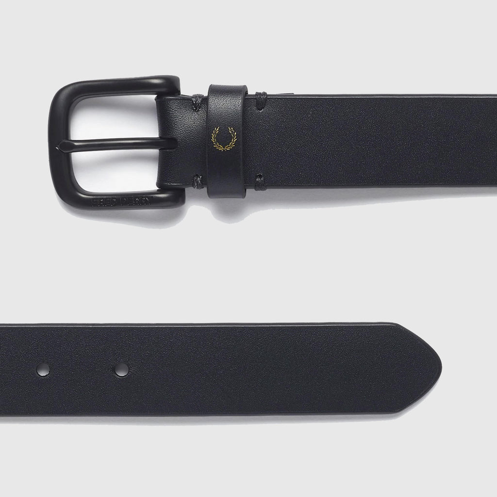  Fred Perry Leather Belt - Black Buckle Detail
