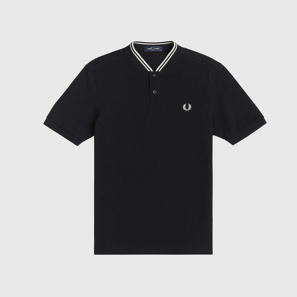 Fred Perry SS Bomber Collar Pique Shirt - Black Front