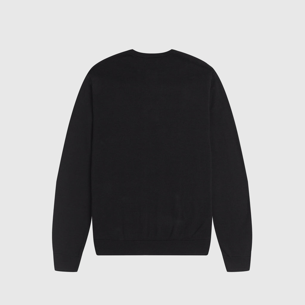 Fred Perry Cable Knit Crew Neck Jumper - Black Plain Back 