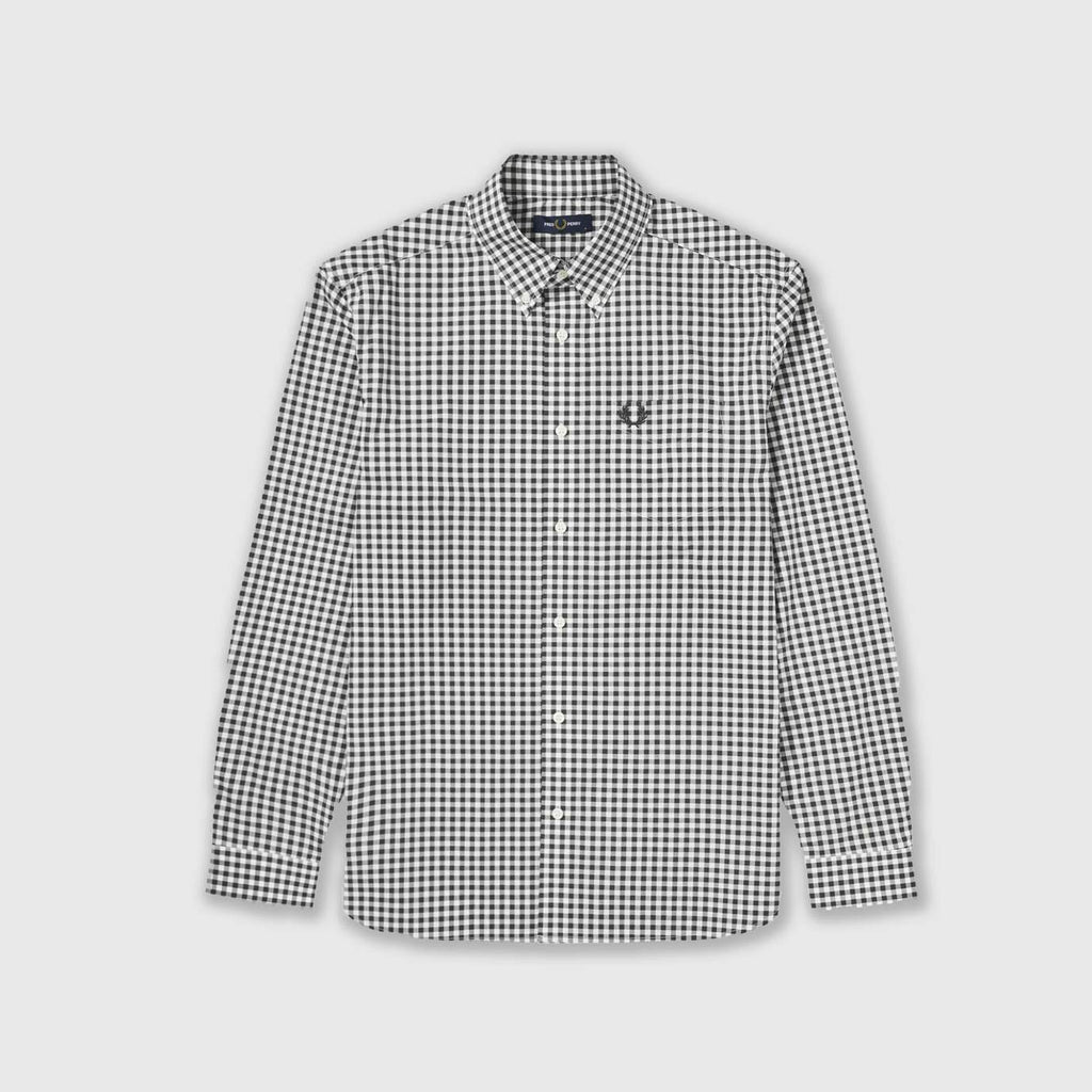 Fred Perry LS Gingham Shirt - Carbon Blue Front