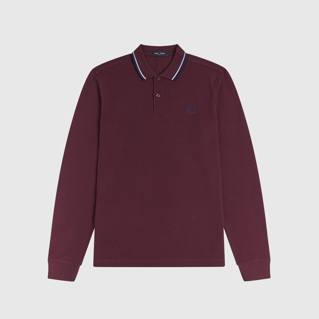 Fred Perry LS Twin Tipped Polo Shirt - Aubergine Front With Chest Logo 