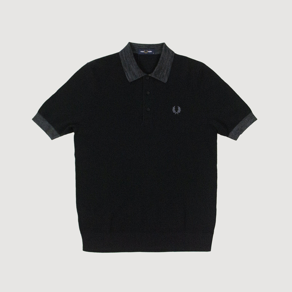 Fred Perry Space Dye Trim Knitted Shirt - Black Front 