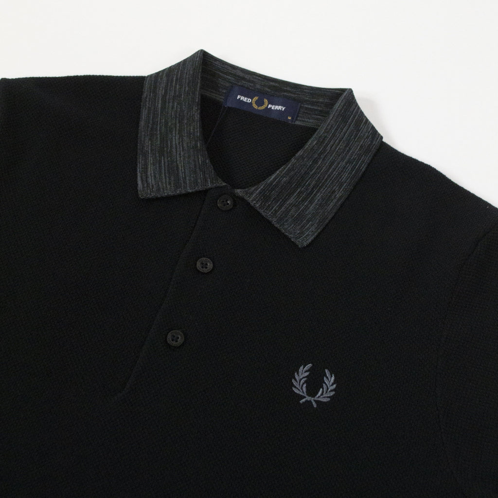 Fred Perry Space Dye Trim Knitted Shirt - Black Collar And Chest Logo