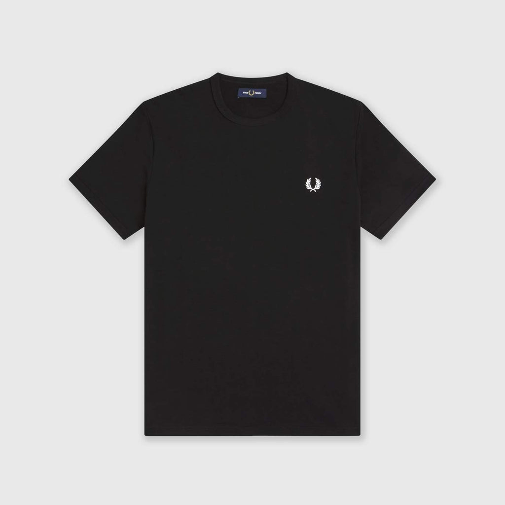 Fred Perry SS Ringer Tee - Black Front With Embroidered Logo 