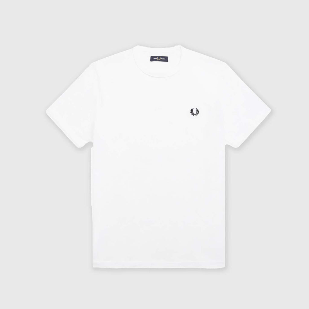 Fred Perry SS Ringer Tee - White Front With Chest Embroidery 
