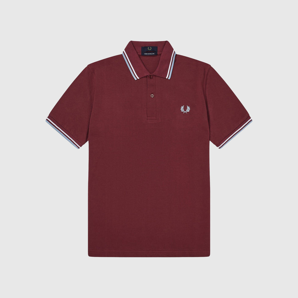  Fred Perry SS Twin Tipped Fred Perry Shirt - 106 Maroon / White / Ice Front With Chest Logo 