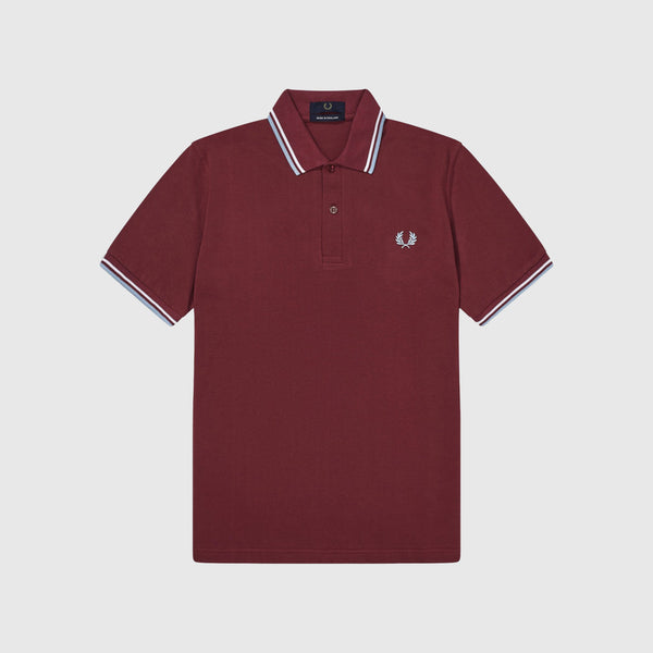  Fred Perry SS Twin Tipped Fred Perry Shirt - 106 Maroon / White / Ice Front With Chest Logo 