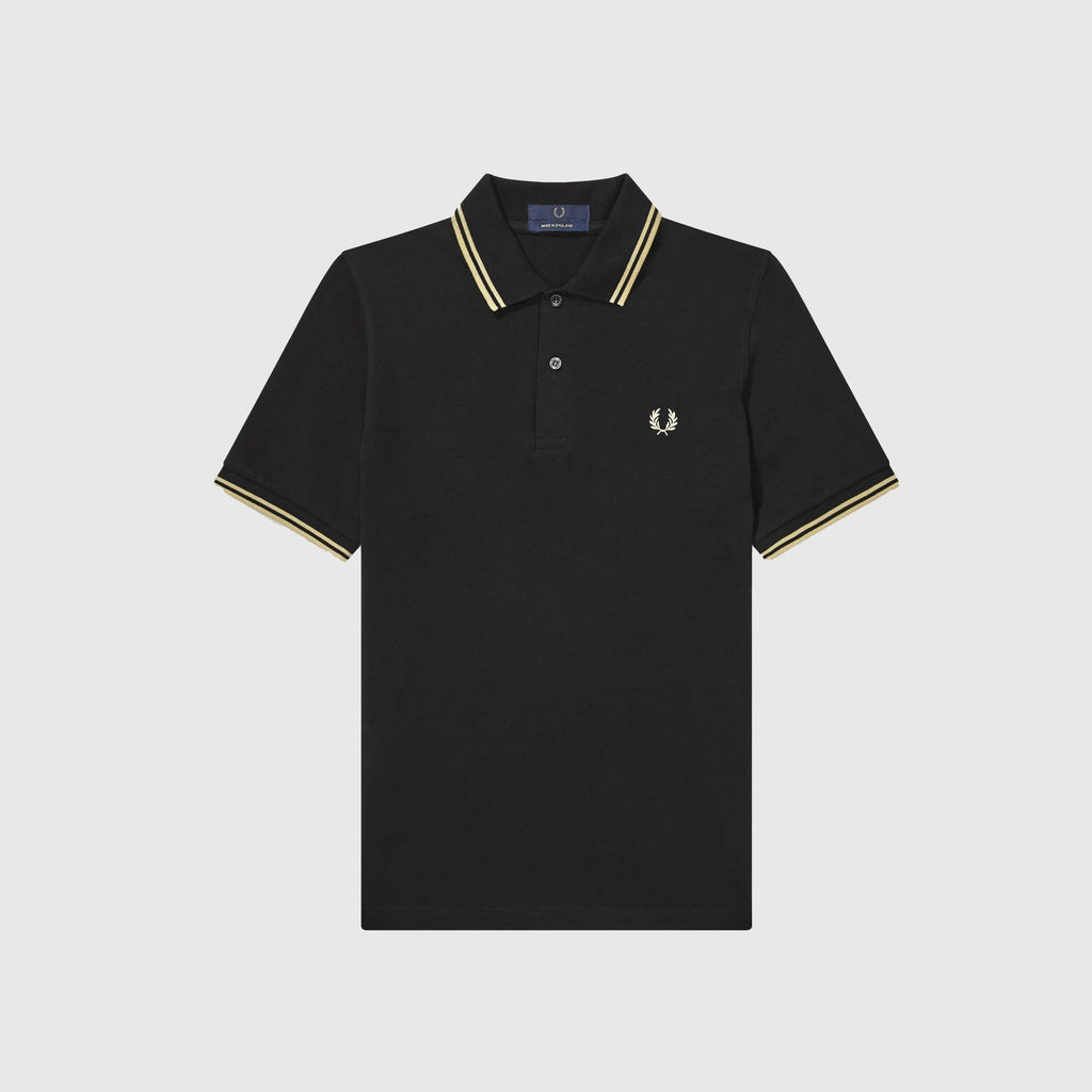 Fred Perry SS Twin Tipped Fred Perry Shirt - 157 Black / Champagne Front With Chest Embroidery 