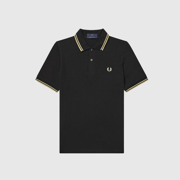 Fred Perry SS Twin Tipped Fred Perry Shirt - 157 Black / Champagne Front With Chest Embroidery 