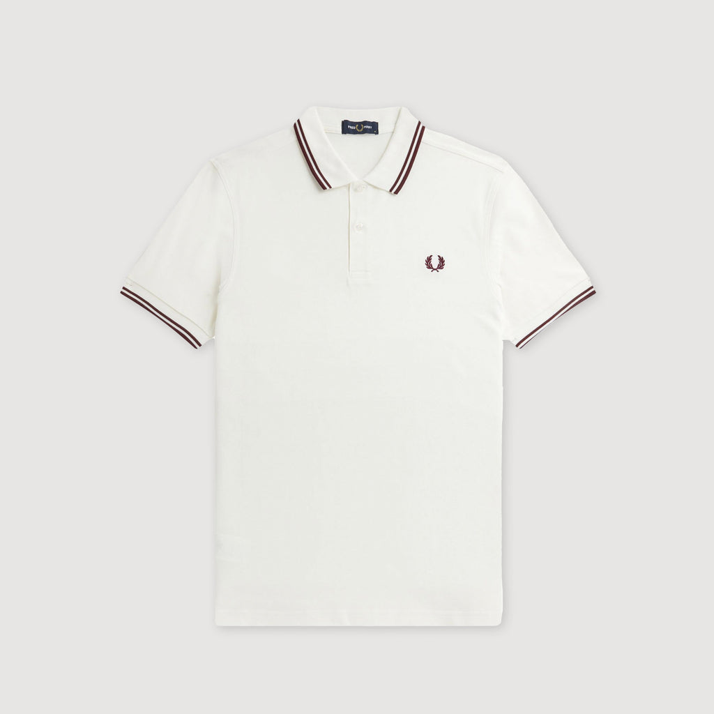 Fred Perry SS Twin Tipped Polo Shirt - Snow White / Aubergine Front