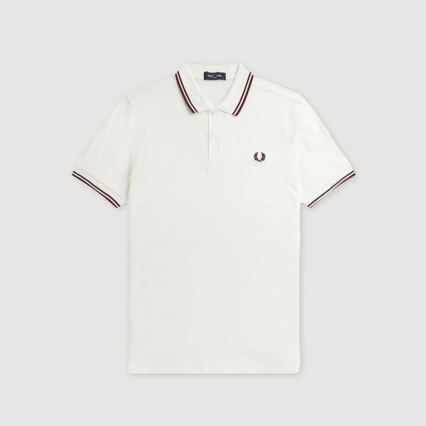 Fred Perry SS Twin Tipped Polo Shirt - Snow White / Aubergine Front