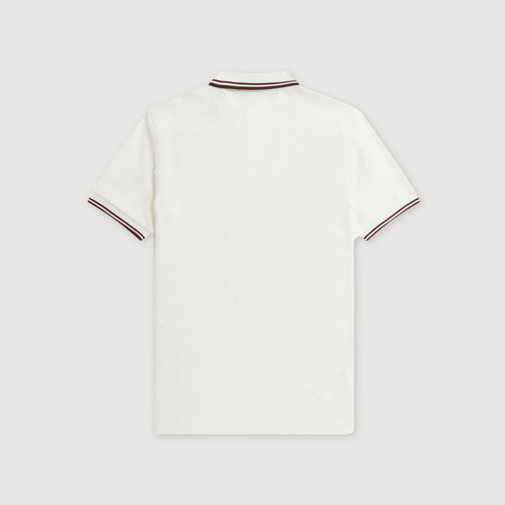 Fred Perry SS Twin Tipped Polo Shirt - Snow White / Aubergine Back 