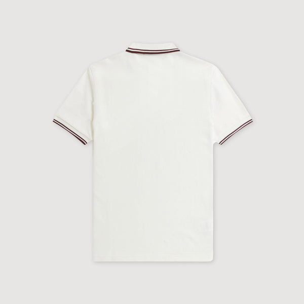Fred Perry SS Twin Tipped Polo Shirt - Snow White / Aubergine Back 