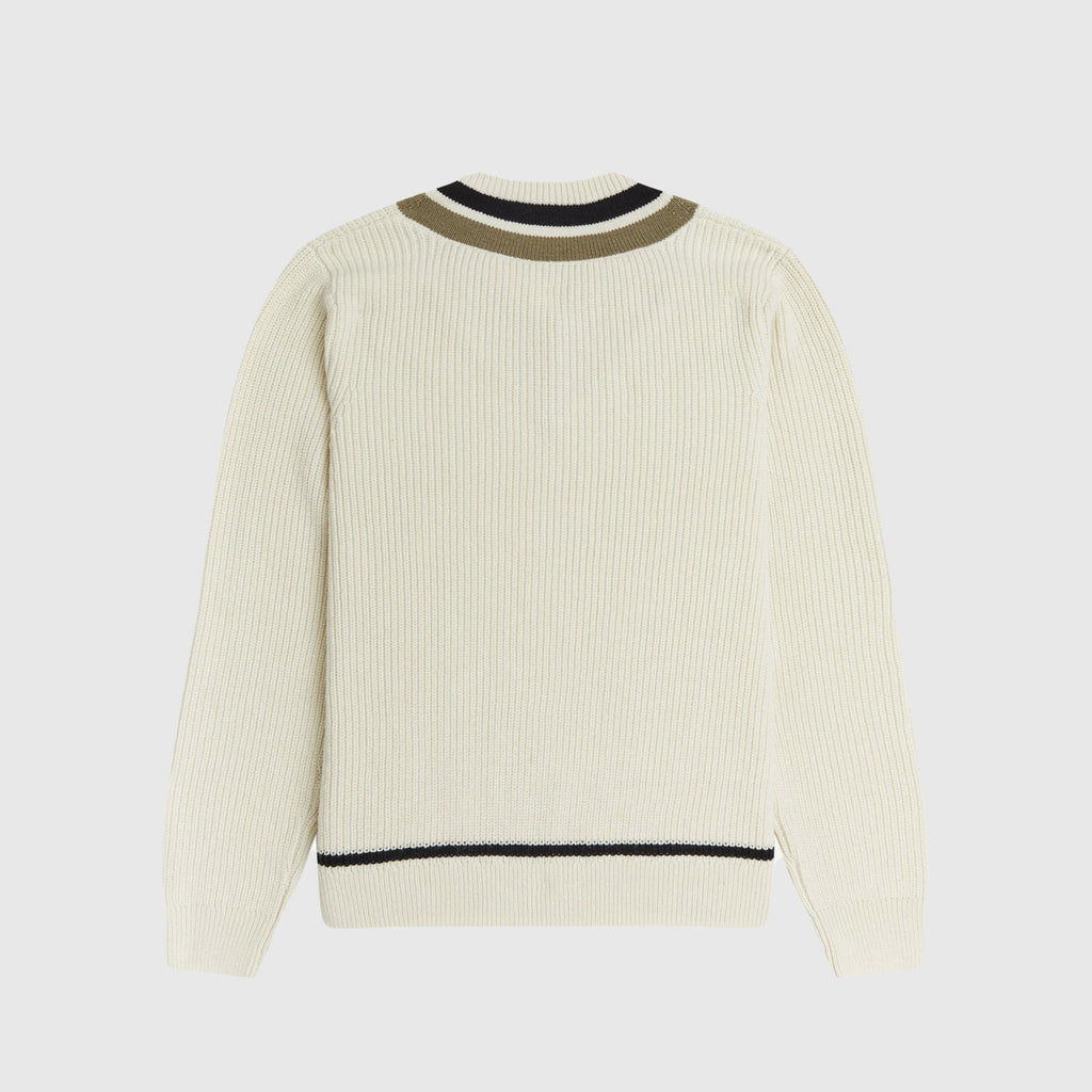 Fred Perry Striped V Neck Jumper - Ecru Back 