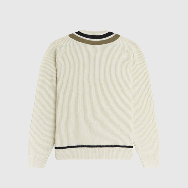 Fred Perry Striped V Neck Jumper - Ecru Back 