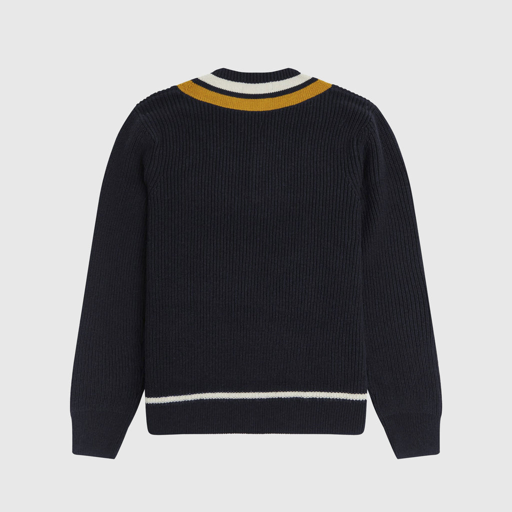 Fred Perry Striped V Neck Jumper - Navy Back 