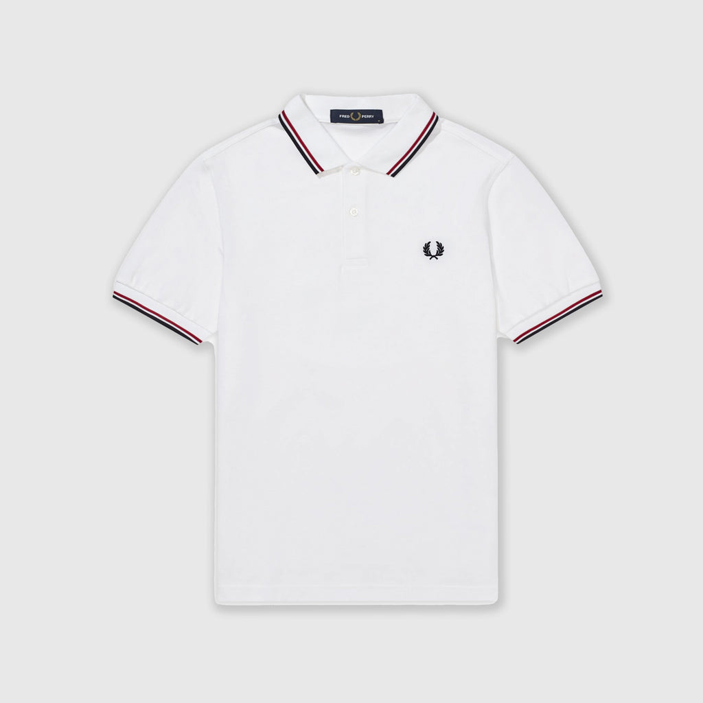 Fred Perry SS Twin Tipped Polo Shirt - White / Bright Red / Navy Front