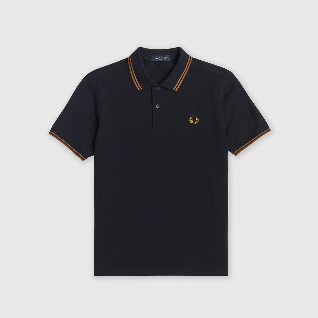 Fred Perry SS Twin Tipped Polo Shirt - Navy / Dark Caramel Front