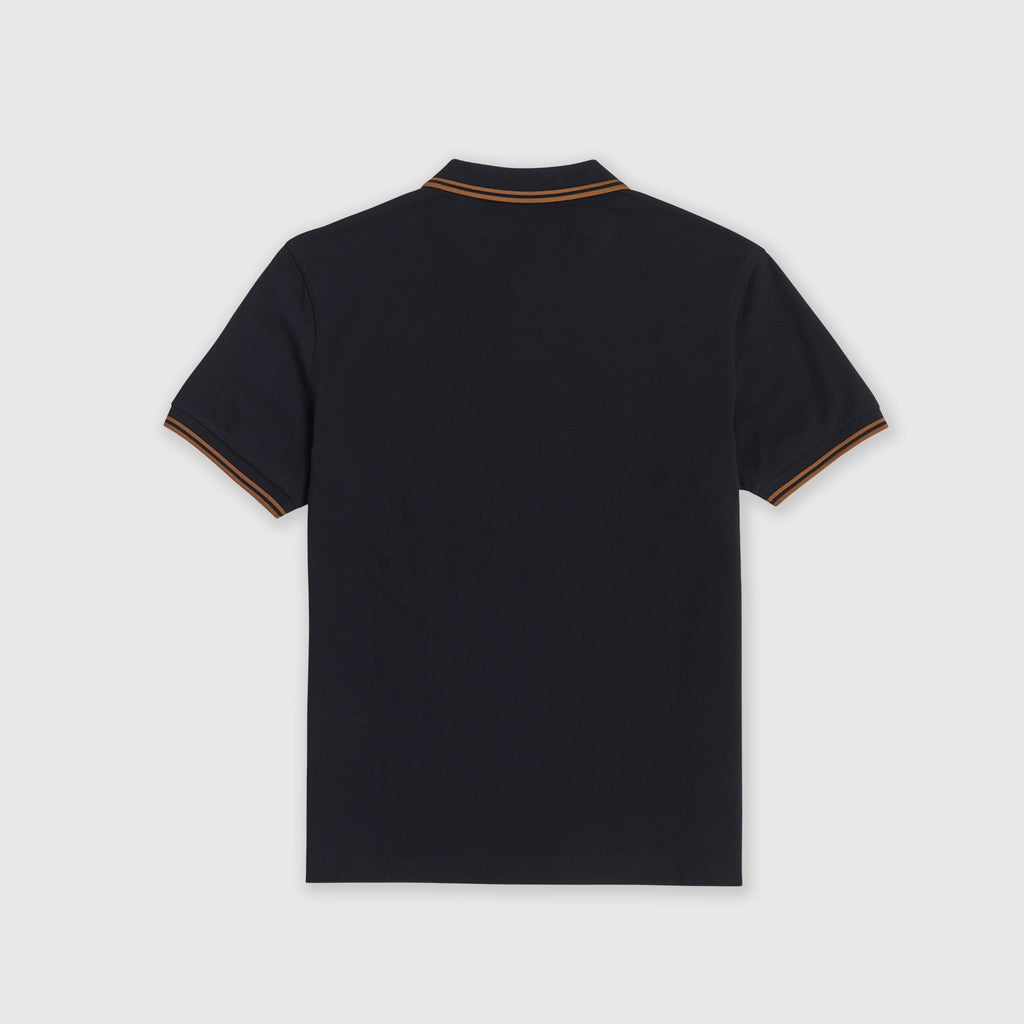 Fred Perry SS Twin Tipped Polo Shirt - Navy / Dark Caramel Back