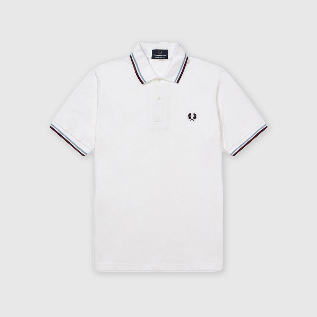Fred Perry SS Twin Tipped Fred Perry Shirt - 120 White / Ice / Maroon Front 