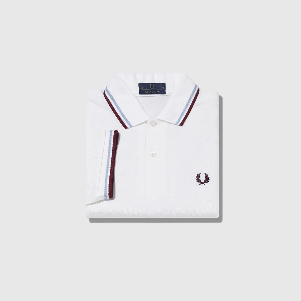 Fred Perry SS Twin Tipped Fred Perry Shirt - 120 White / Ice / Maroon Front Folded