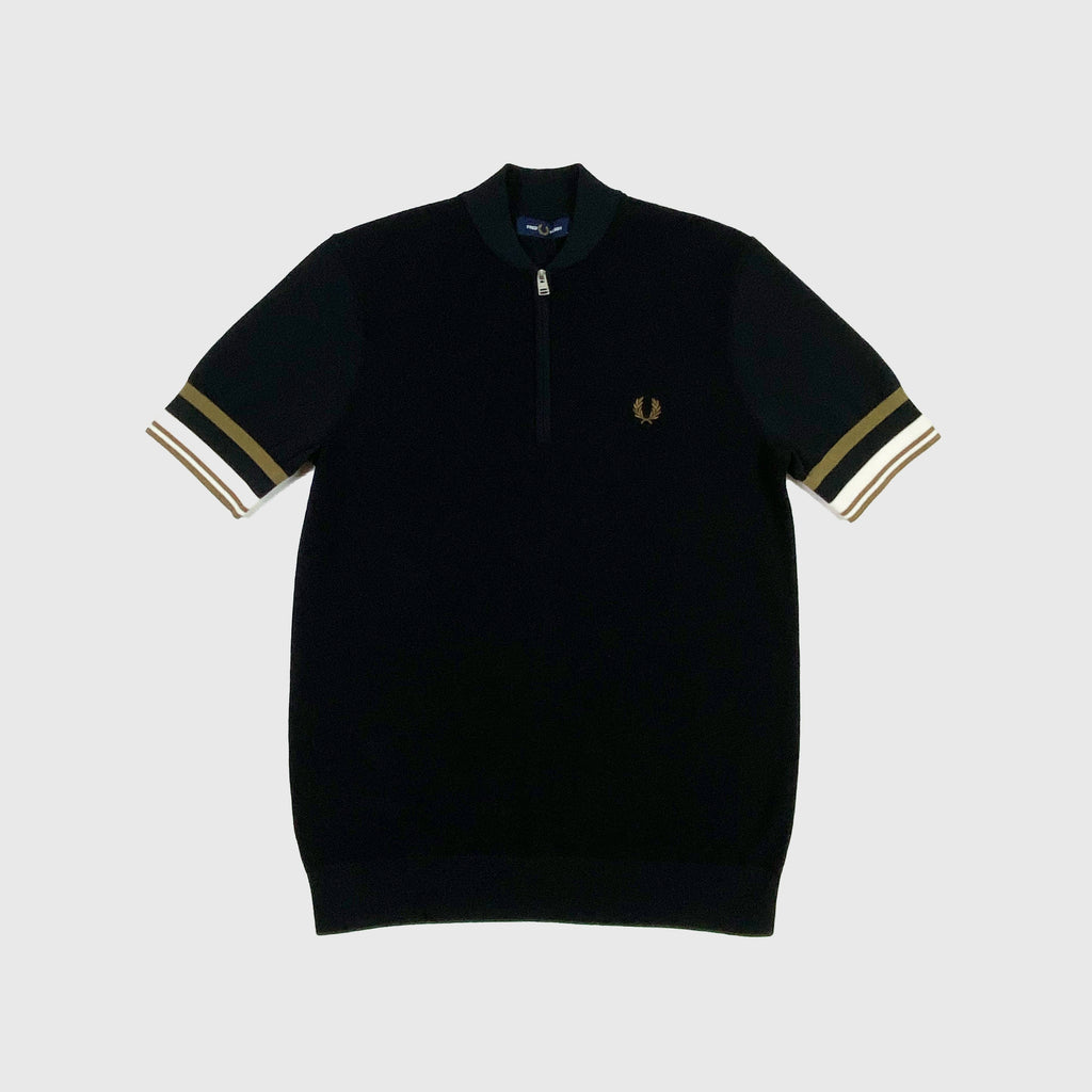  Fred Perry SS Bomber Zip Neck Knitted Shirt Front 
