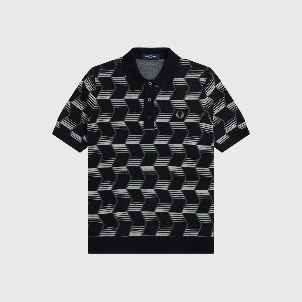 Fred Perry Chevron Stripe Knitted Shirt - Black - Front