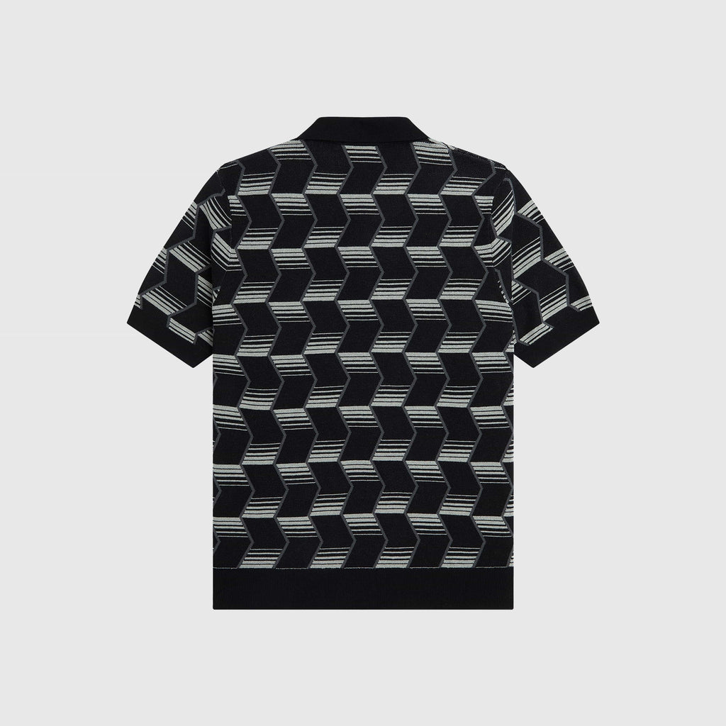 Fred Perry Chevron Stripe Knitted Shirt - Black - Back