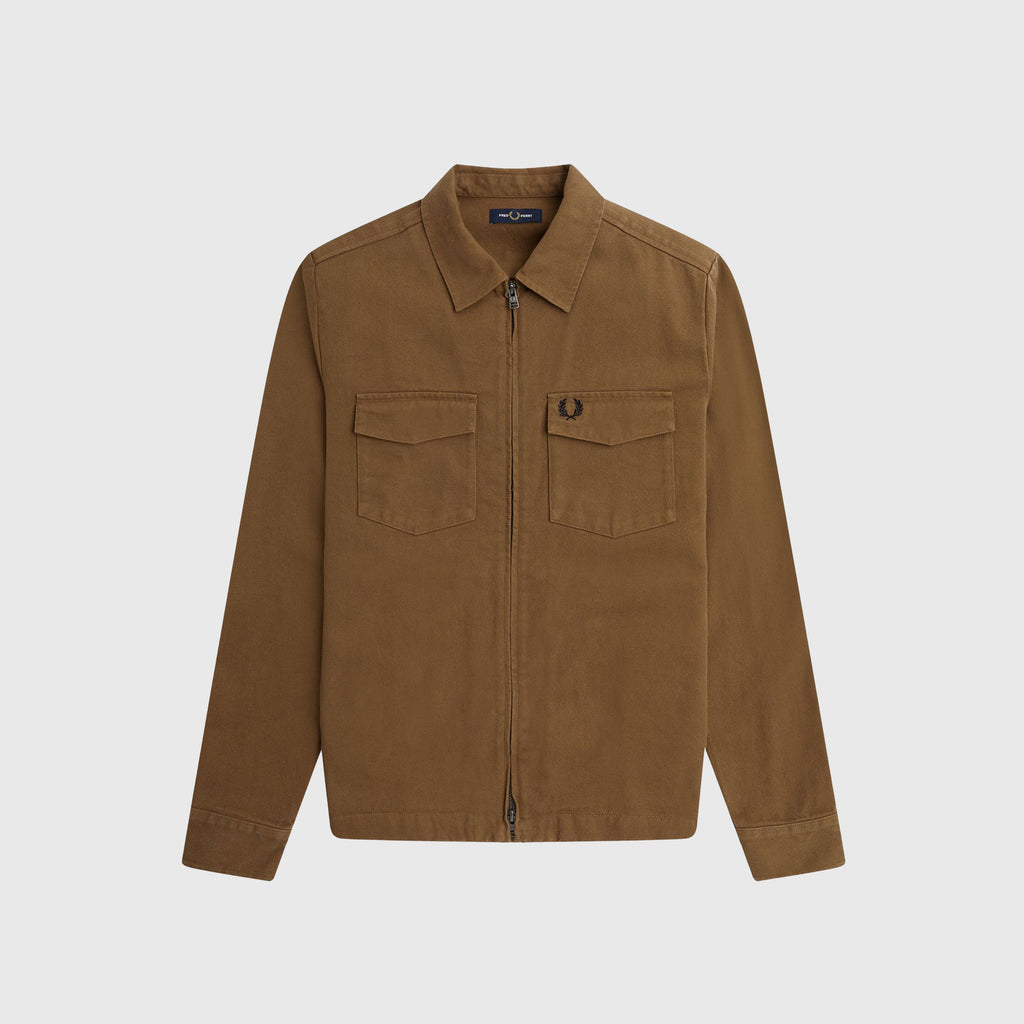 Fred Perry Heavy Twill Overshirt - Shaded Stone - Front