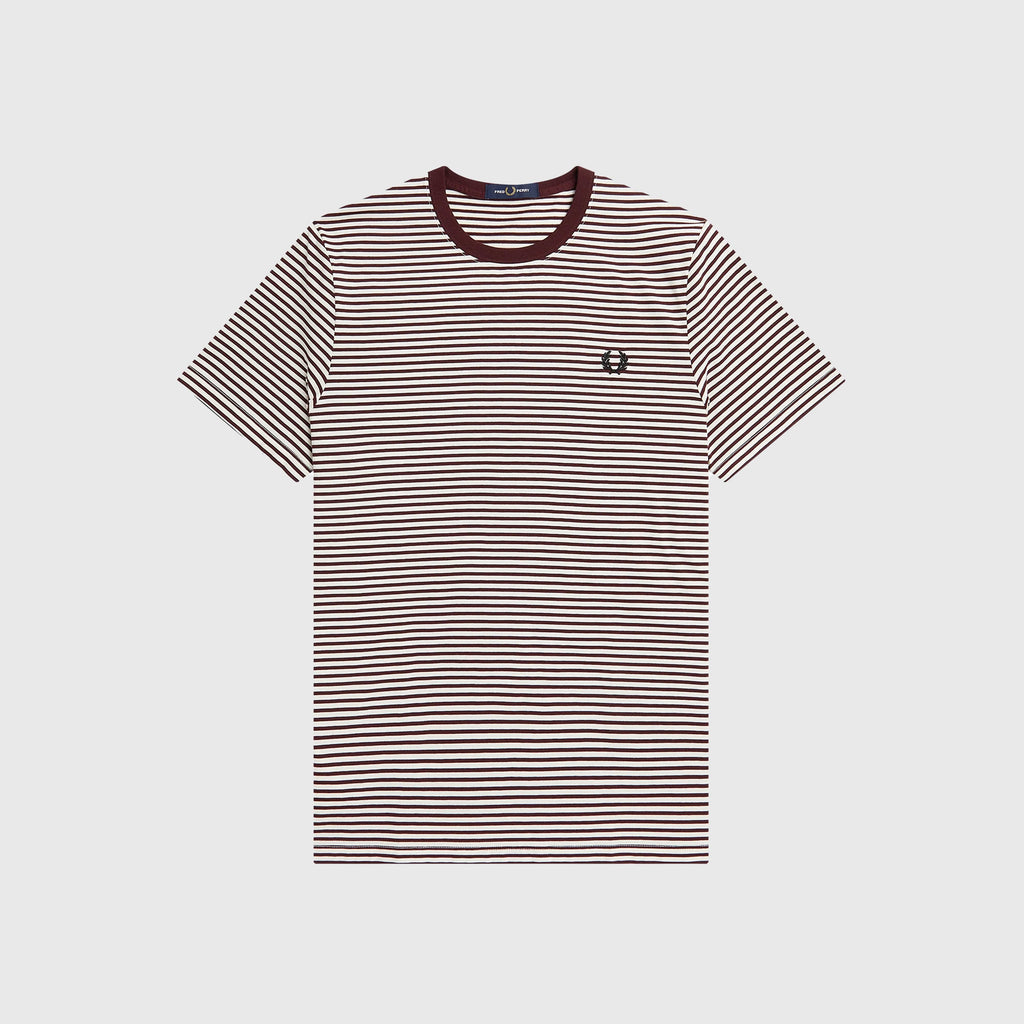 Fred Perry Fine Stripe T-Shirt - Oxblood / Ecru - Front